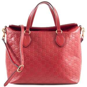 GUCCI Red Leather Tote Bag